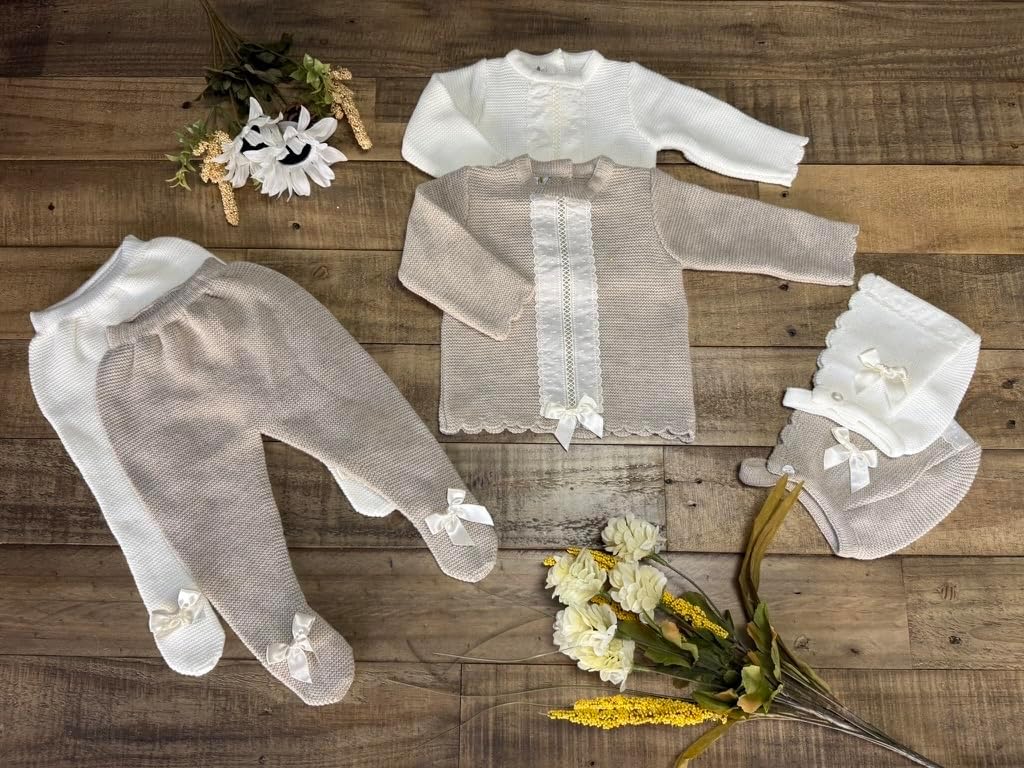 Baby Knit Sweater Pants Hat 3-Piece Set Boys Girls Newborn Coming Home - Made in Spain