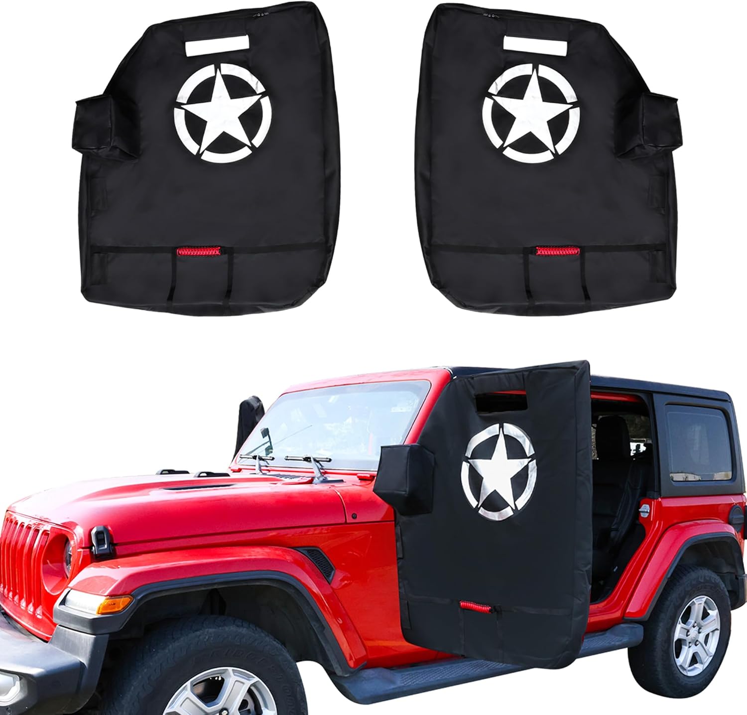 Door Storage Bags Compatible with 1976-2025 Jeep Wrangler YJ TJ JK JL 4XE Gladiator JT Accessories Car Doors Storage Cover with Hangers Design, Hinges Cut, Mirror Organizer Bag, Handles, 2 Pack