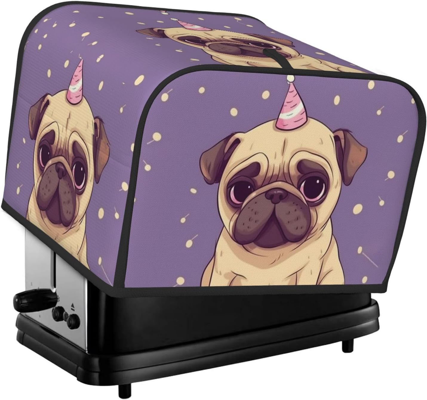 Funny Cartoon Pug Puppy Dog Toaster Cover 4 slice Kitchen Small Appliance Covers with Pockets Toaster Dust Cover with Top Handle Oven Cover Washable Universal Bread Maker Cover for Kitchen