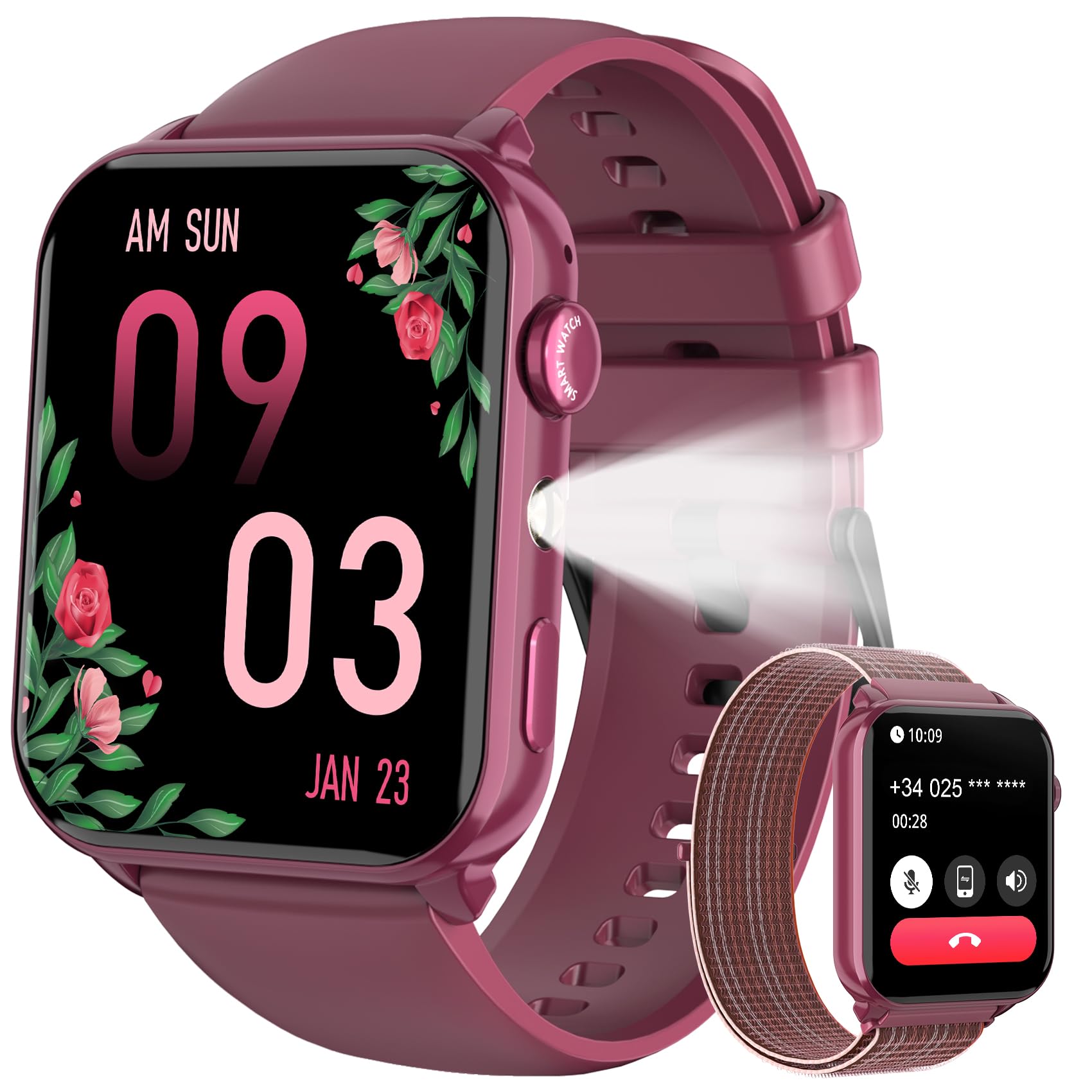 Montre Connectée Femme avec Appels Bluetooth, Écran 1,91″ HD, Fréquence Cardiaque & SpO₂, 120+ Modes Sportifs, Suivi Sommeil & Podomètre, Étanche IP68, Lampe Torche, Sport Montre pour Android & iOS