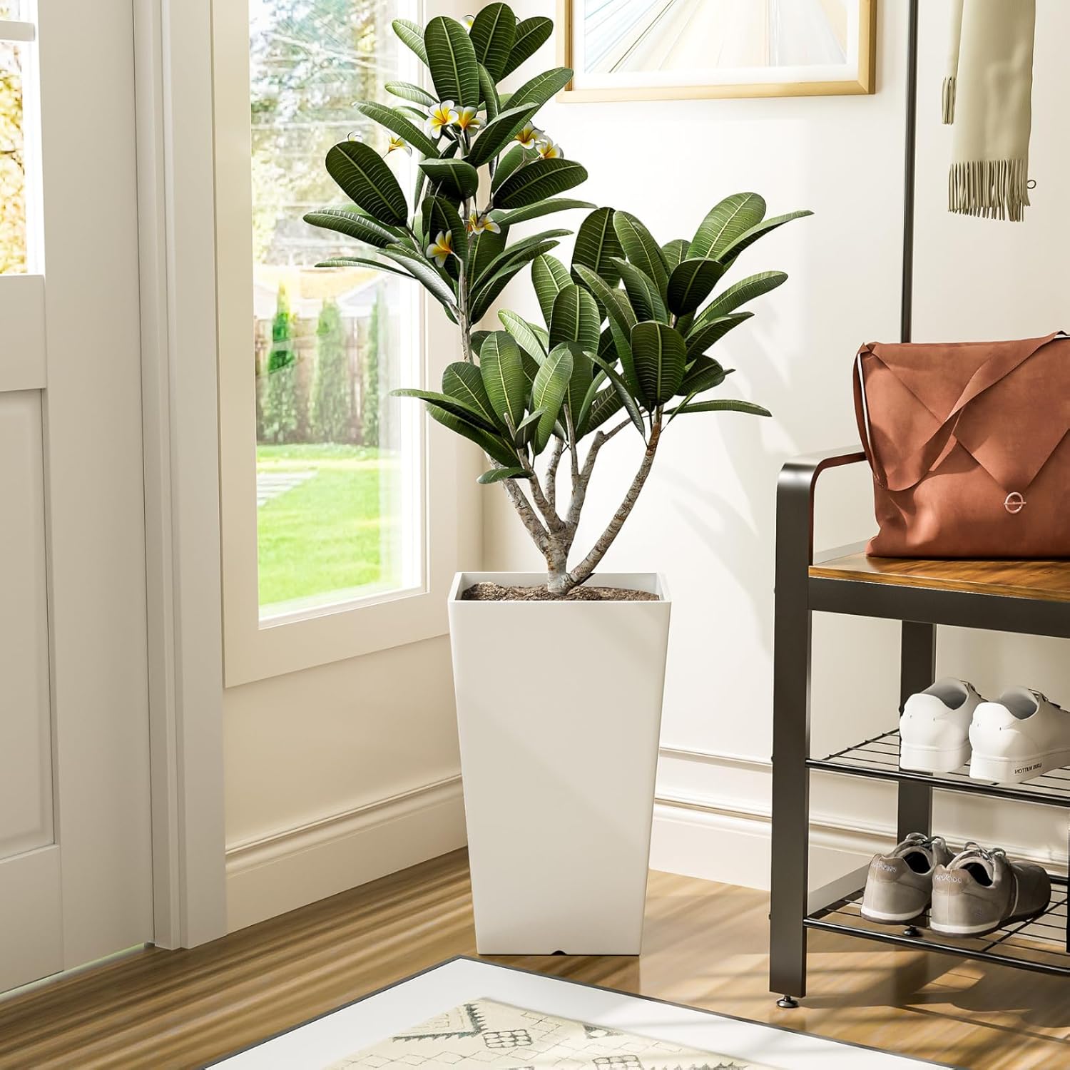 QCQHDU 21 inch Large Tall Taper Planters for Indoor & Outdoor Plants, 2 Pack Durable Plant-Flower-Tree Pots for Front Porch Patio Living Room Home Garden Decor