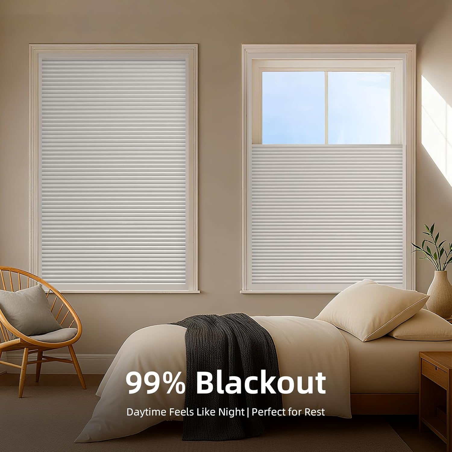 ZSTARR Motorized Skylight Shades Blackout Cellular Honeycomb Electric Blinds with Solar Panel Cordless Rechargeable with Remote for Roof and Slanted Windows Custom Size (Black Out White)