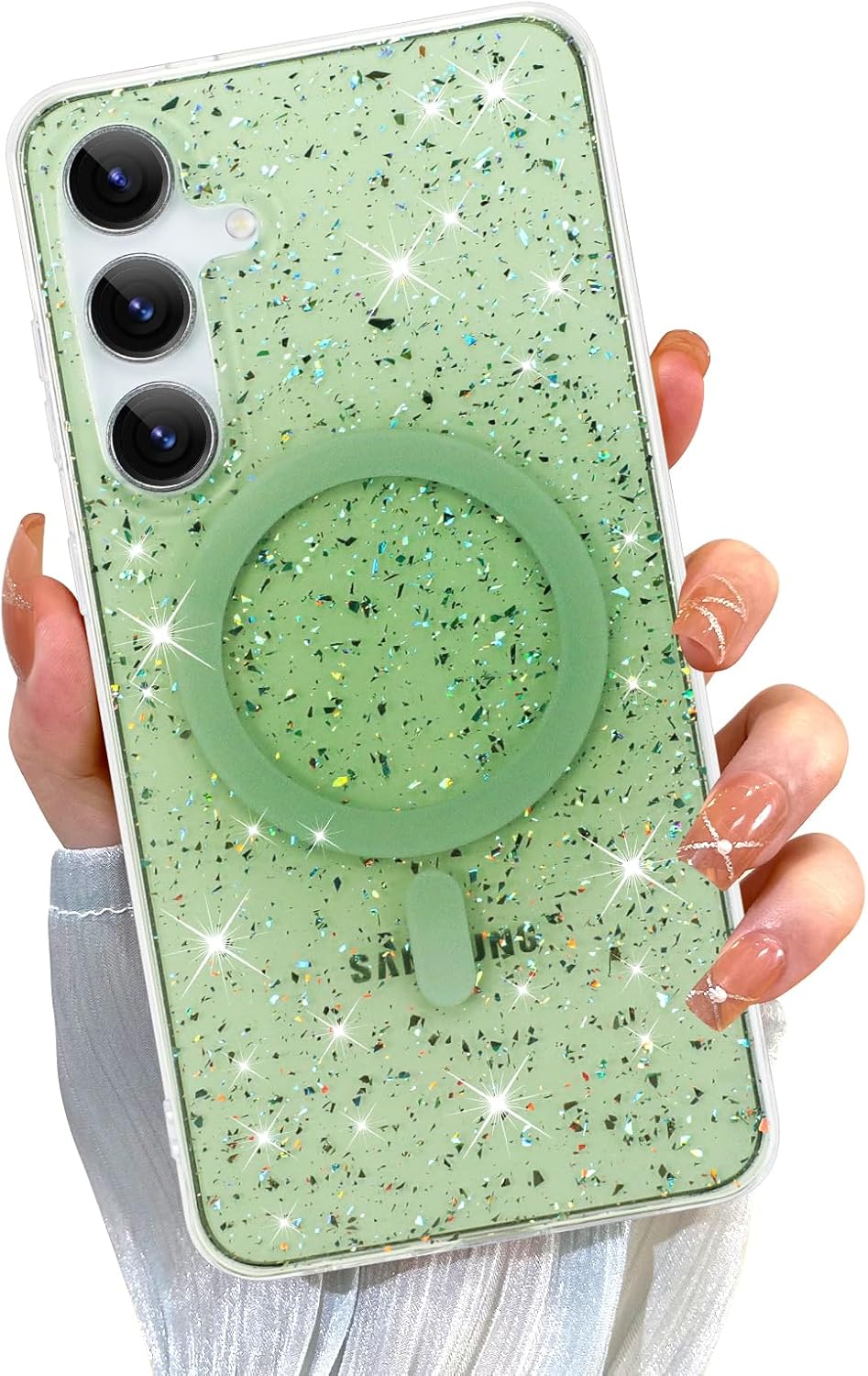 ZIYE Compatible with iPhone 17 Pro Max Case Magnetic Glitter Sparkly Bling Clear TPU Bumper Hard PC Shockproof Protective Girls Compatible with MagSafe Cover Case Designed for iPhone 17 Pro Max Green