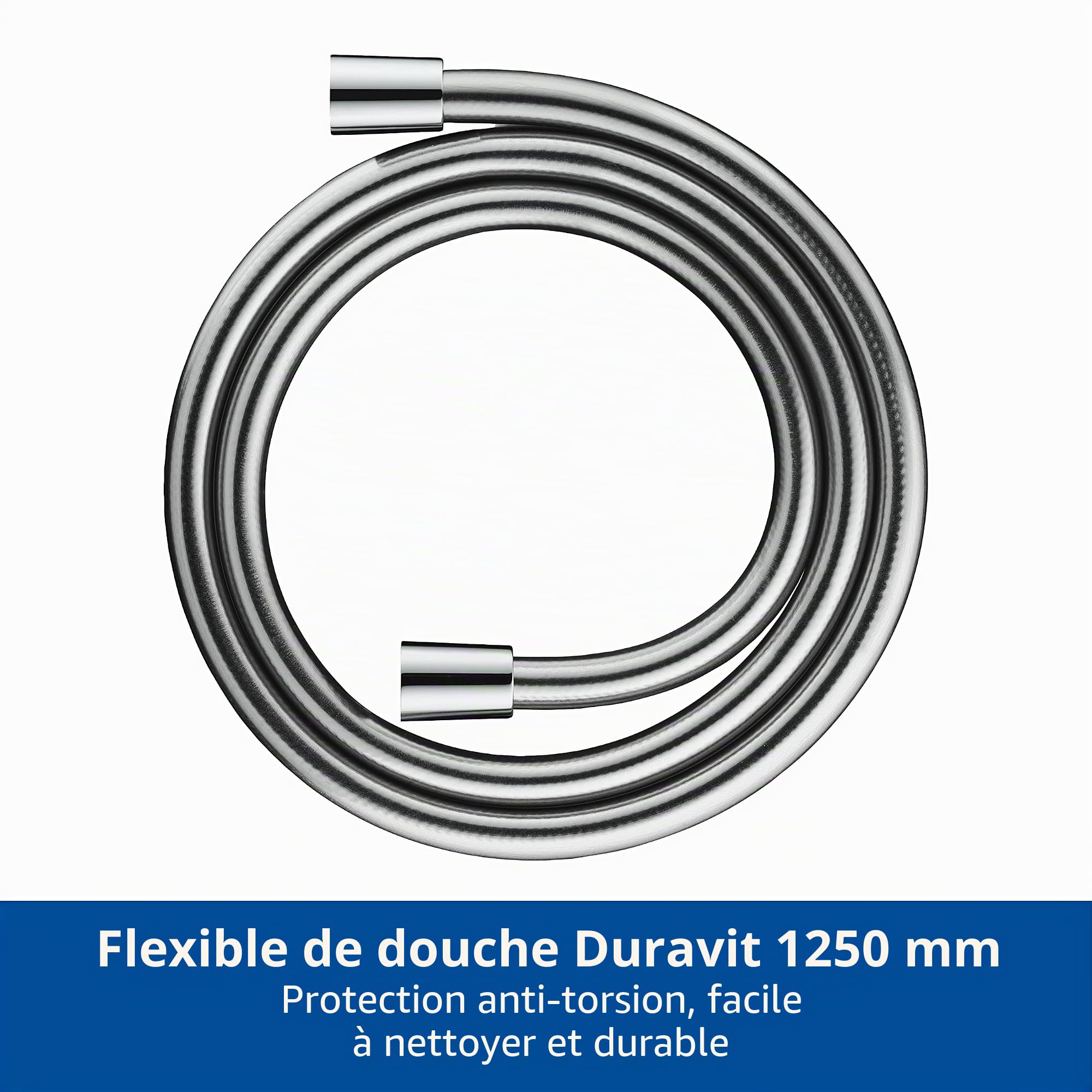 Duravit Universal flexible de douche, tuyau de douche 1,25 m avec protection contre la torsion, protection contre le pliage, anti-torsion, chromé