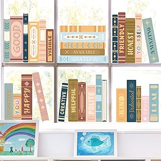 AmazingSpark 12 Sheet Back to School Window Clings Boho Book Classroom