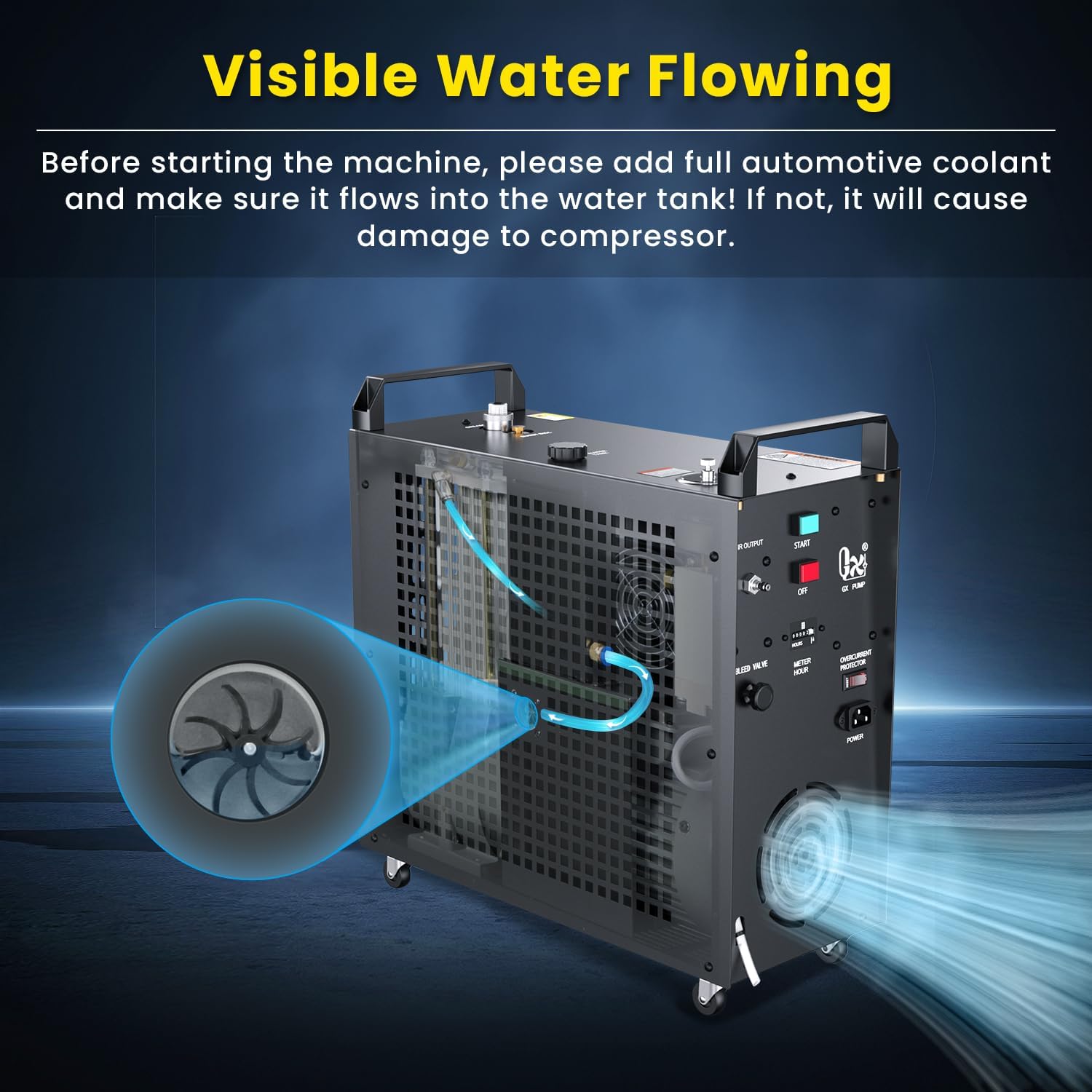 GX- E-5K1 PCP Air Compressor, 5800psi 110V 900W, Auto-Stop Setting, 1 Piston & 4 Stages Compression, Water and Fan Cooling, Moisture Filter,10 Hours Continuous Work - Image 3