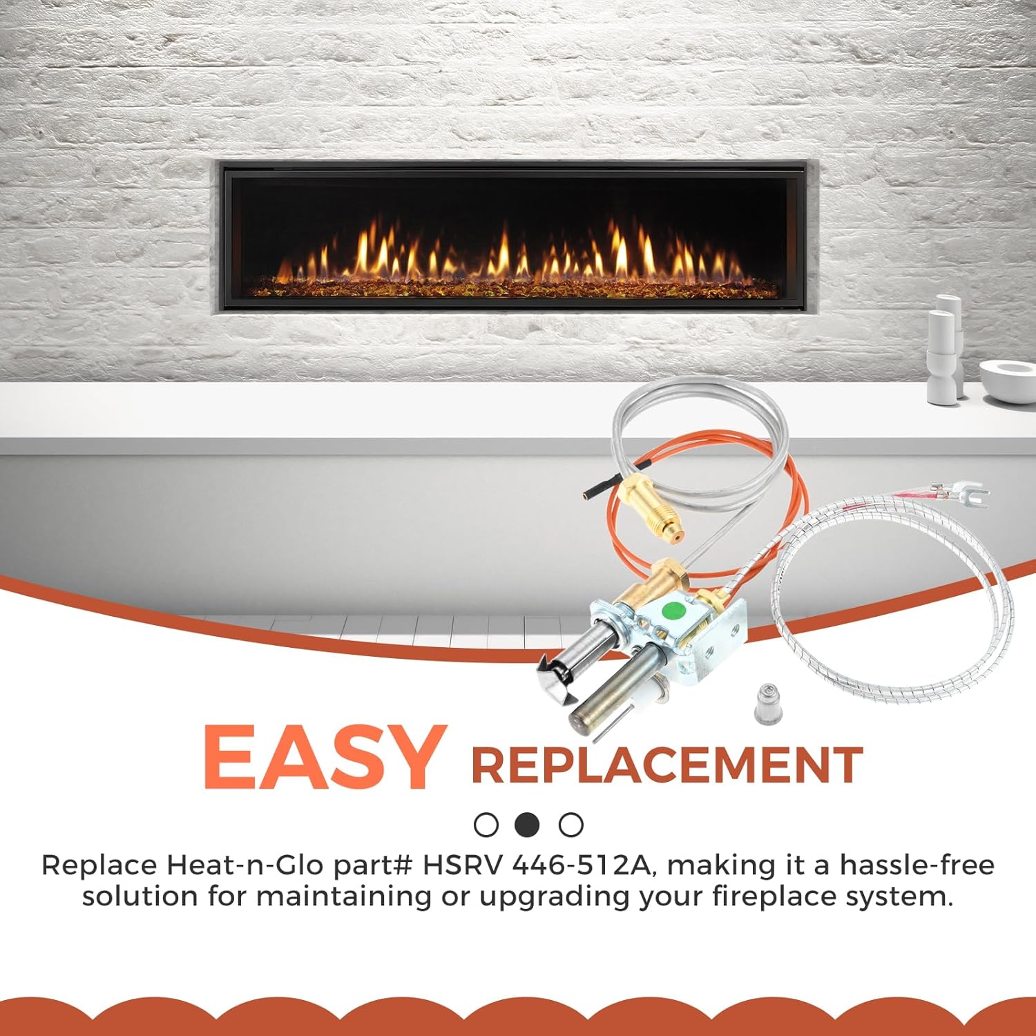 446-512A NG Pilot Assembly Compatible with Heat-N-Glo Part No. HSRV 446-512A, Replaces Old Models SL2000, 4000, 5000, 6000, SRV446-512A