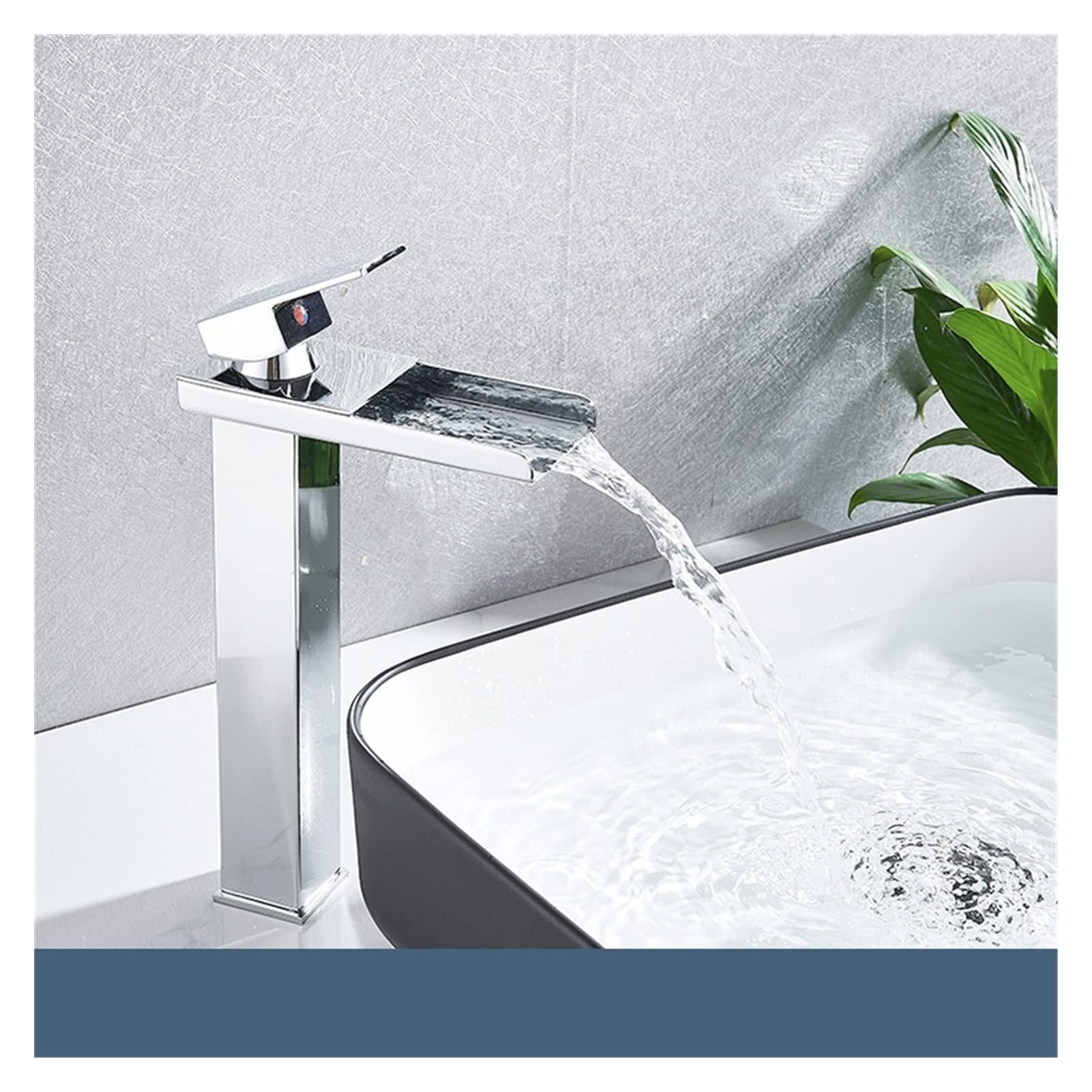 Mooilko Chrome D Waterfall Square Bathroom Basin Faucet Brass Material Surface Blackened Deck Installation Hot And Cold Water Basin Sink Faucet Easy To Install(Chrome D)