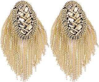 FENICAL Tassel Epaulet Rhinestone Shoulder Board Costume Shoulder Badge Decor for Man Women(Gold)