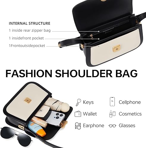 Miniatura 6 de LA'FESTIN Bolso bandolera de cuero genuino para mujer, bolso de diseñador con correa ajustable, bolsa cruzada para salir