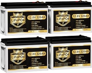 4 Pack 12V 320Ah Lithium LiFePO4 Battery, Built-in Smart 200A BMS, Up to 15000 Cycles, 4096Wh-Higher Energy Density, Perfect for Solar Energy Storage, Backup Power, RV, Camping, Off-Grid System