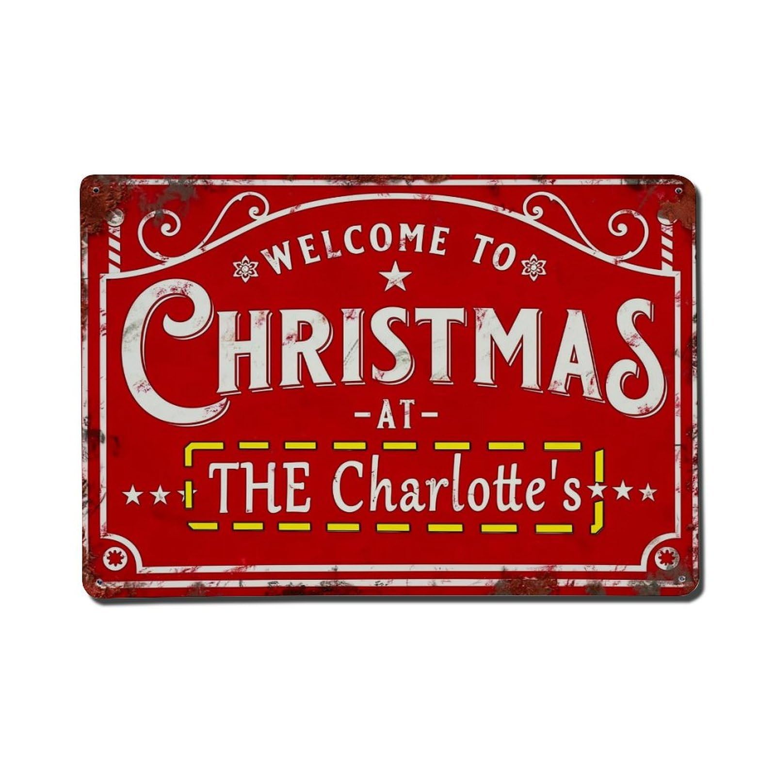 Welcome To Christmas At The Charlottes Retro Metal Tin Sign, Vintage Metal Poster for Home, Gaming Room, Studio Workshop,Bar,Garage Wall Art Decor 8x12 Inch