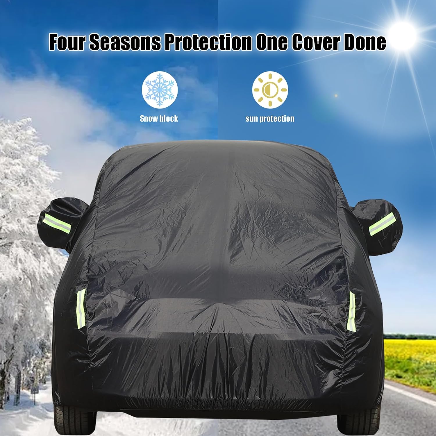 Car Cover Waterproof All Weather Compatible with Fiat 500/500 Abarth 2011-2022，Car Cover Sun Hail UV Snow Dust Protection Cover Exterior Accessories (Black)