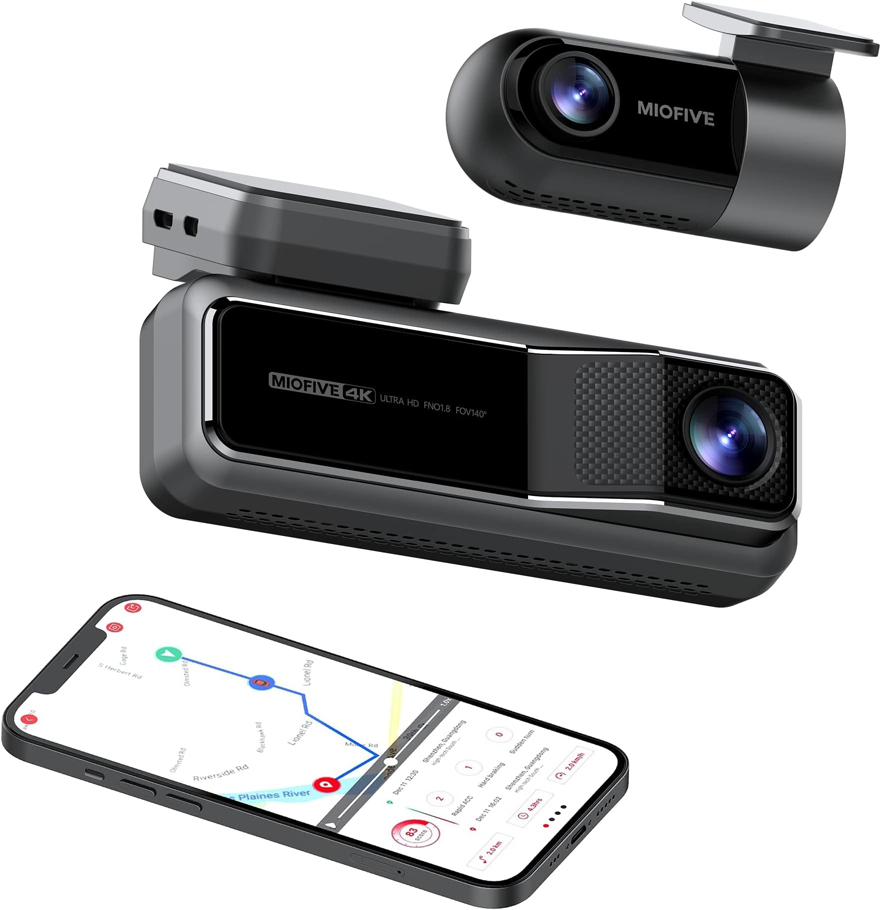 Dash Cam Front and Rear, 4K+2K Dual Dash Camera for Cars with 5G WiFi, GPS, 3840 UHD Recorder, Built-in 128G eMMC Storage, Night Vision, Motion Detection, G Sensor Powered by Super Capacitor