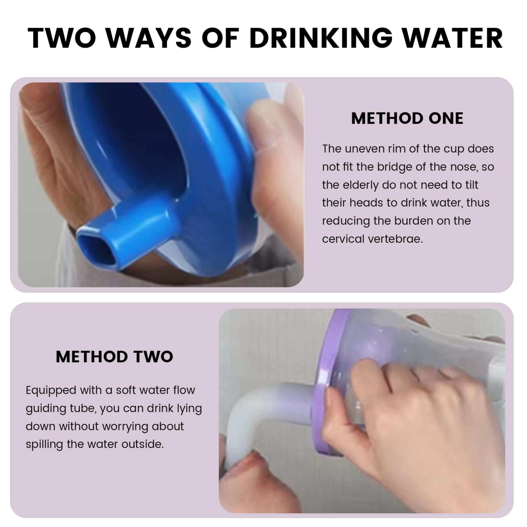 Vaso para sorber para adultos para personas mayores Vasos de plástico antiasfixia de 250 ml a prueba de derrames con tapas y pajitas Vaso para disfagia con asas dobles para adultos, hospitales, h.