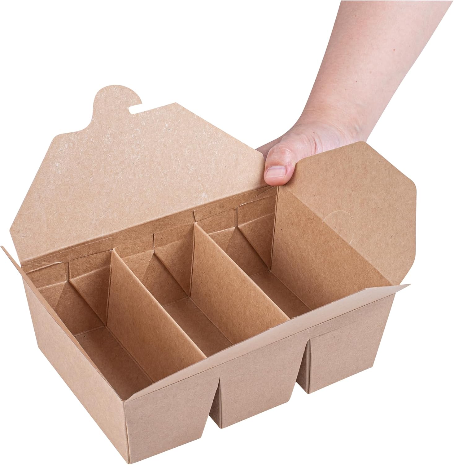 Restaurantware-Sustain 7.5 x 5.5 x 2 Inch Taco Containers, 100 Sustainable Taco Boxes - 3 Compartments, PLA Lining, Kraft Paper Taco Shell Containers, Tab-Lock Lid, For Cold Foods