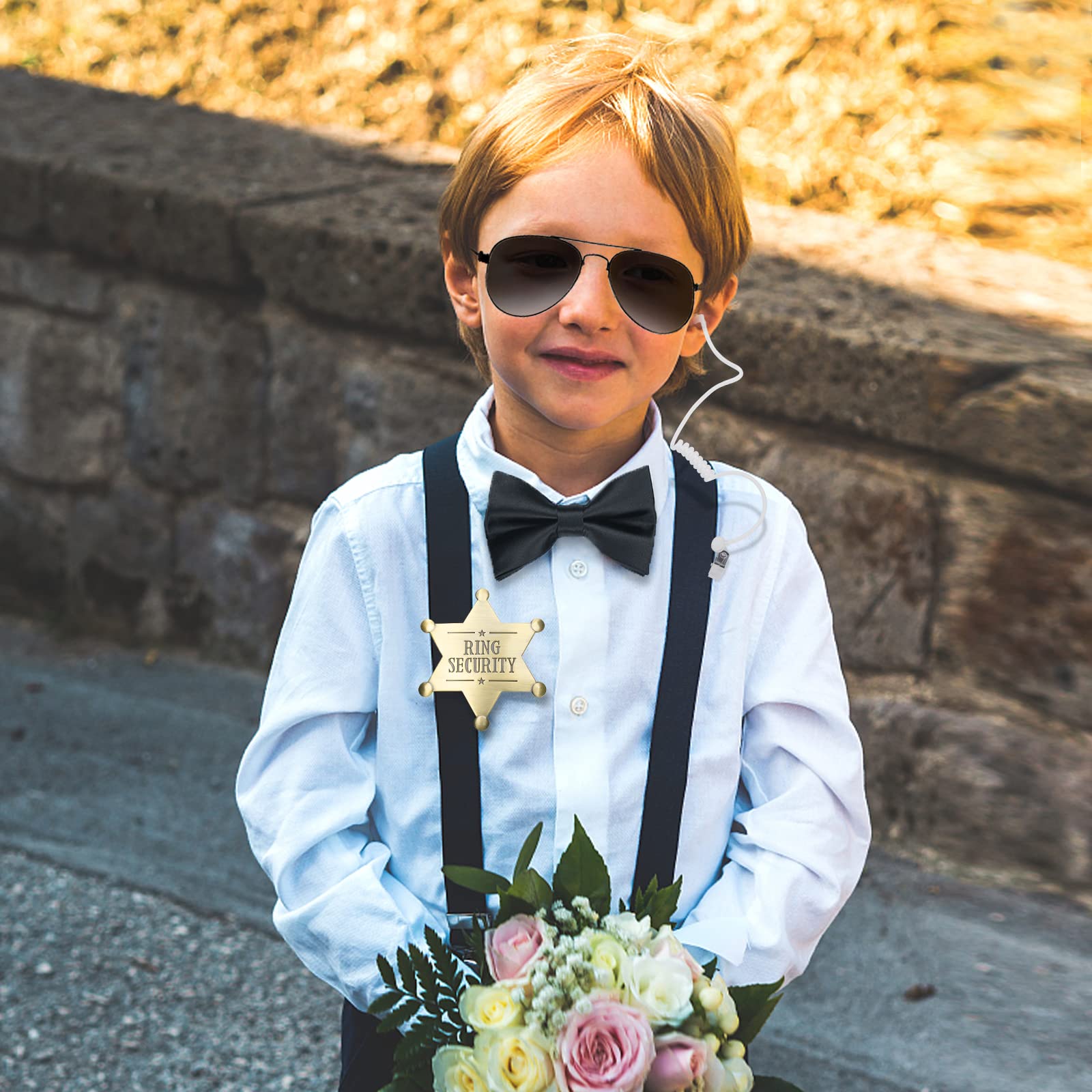 Ring Security Wedding Set - Bow Tie, Badge, Sunglasses, Earpiece, Proposal Card for Kids (1 Set)