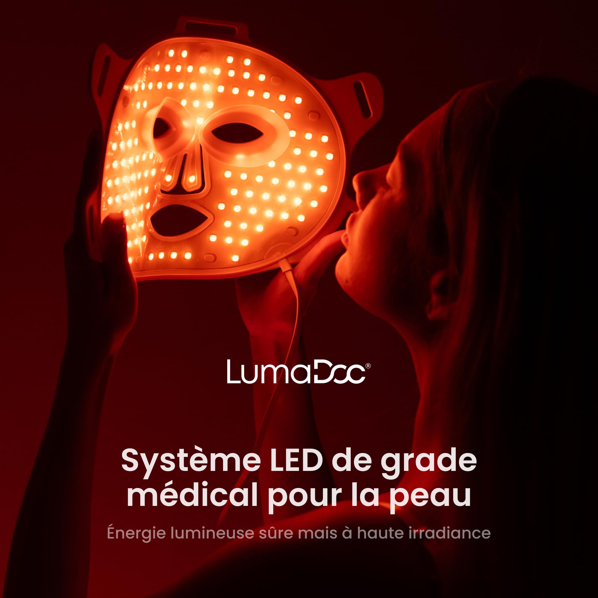 Masque Facial LED de Luminothérapie, Light RX, 96 LED Puissantes et Avancées, Rechargeable, 4 Modes, 3 Longueurs d'Onde Optimisées, Rouge, Proche Infrarouge NIR, Bleu