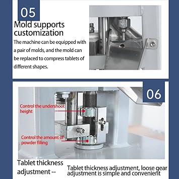 Manual Tablet Punch Press,Hand-Crank Stainless Steel Pill Maker for DIY and Laboratory Use, Lab Use Manual Tablet Press,15000 Pa 0-6mm Thickness Adjustable Pill Tablet Press Machine,0-2000Pcs/H