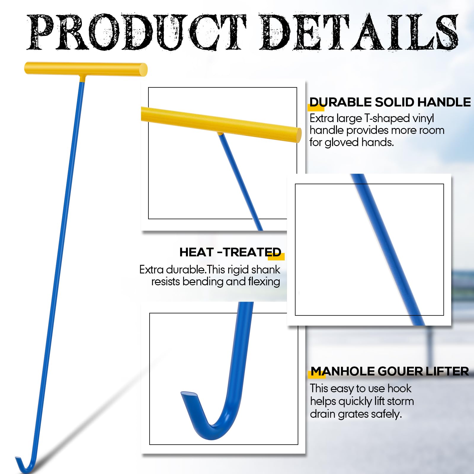Heavy Duty Manhole Cover Hook - 30 Inch Lifting Tool -4