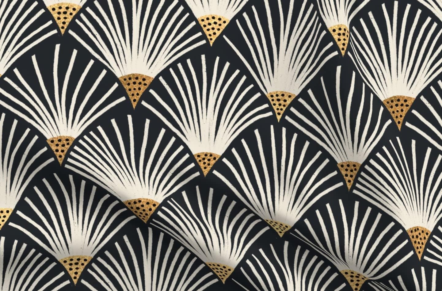 Spoonflower Fabric - 1920S Botanical Art Deco Gold and Cream Flapper Printed on Petal Signature Cotton Fabric Fat Quarter - Sewing Quilting Apparel Crafts Decor