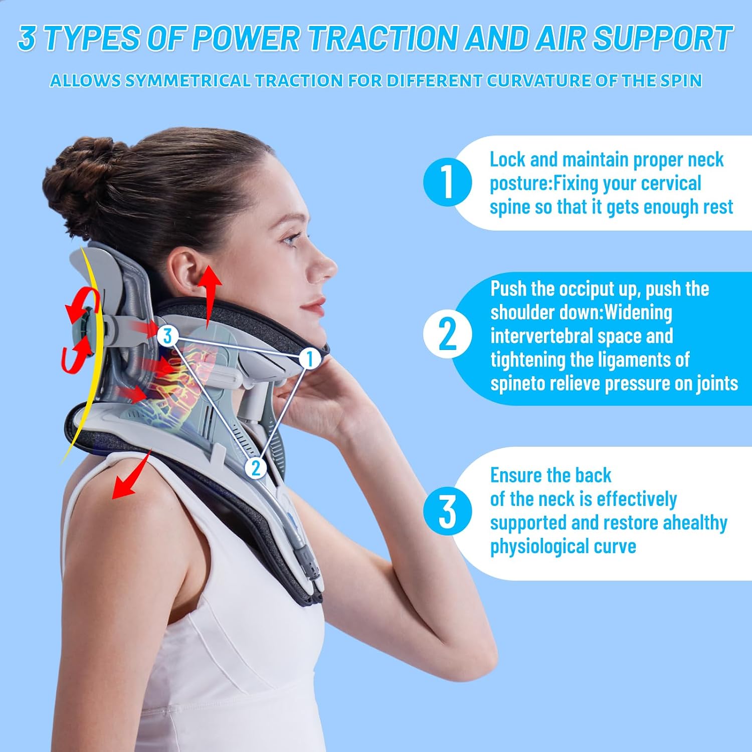Cervical Neck Traction Device,Adjustable Neck Stretcher Cervical Traction,with 3 Power Traction and 8 Airbag Support,Brace which Decompresses the Neck and Relieves