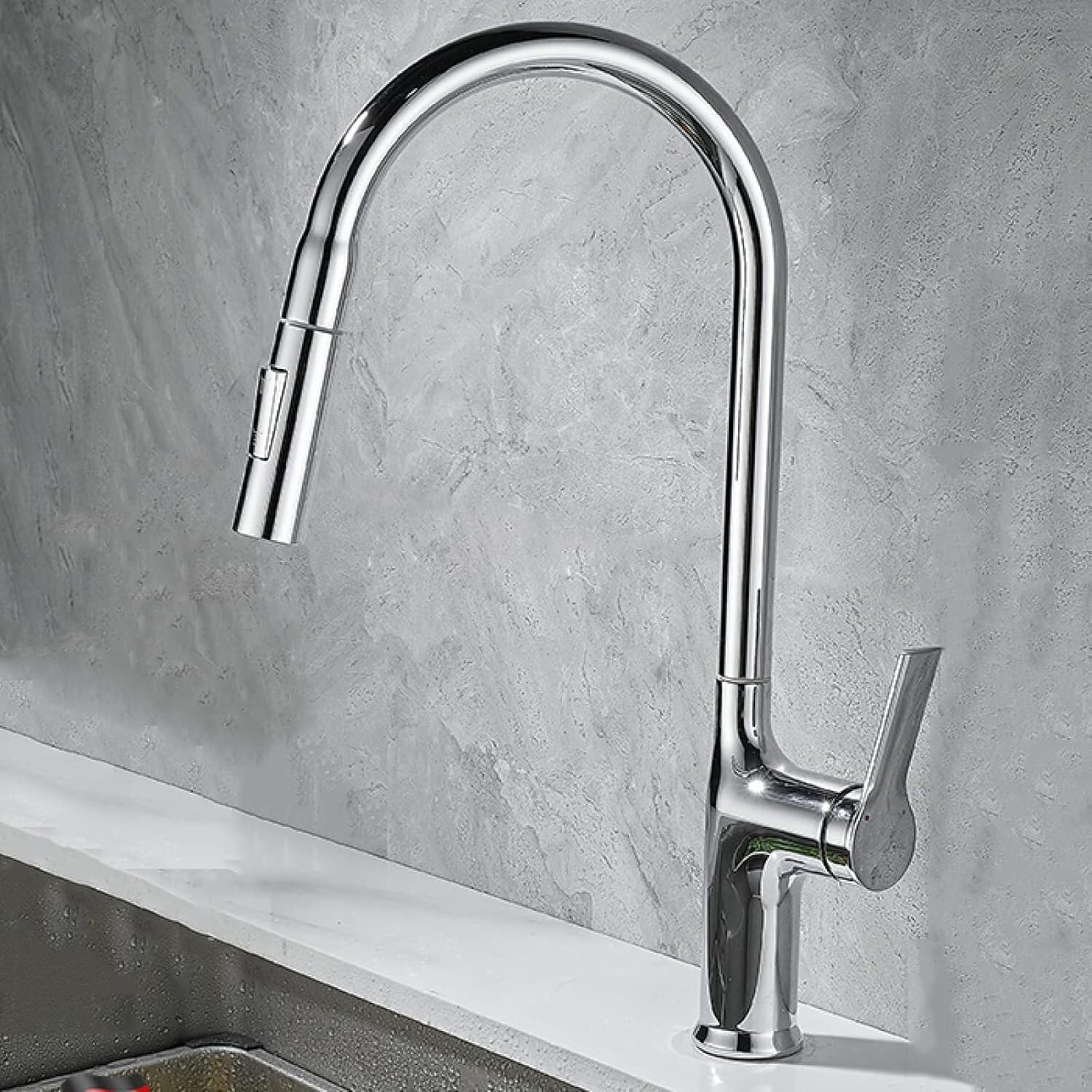 Mitigeur de cuisine en laiton noir haut de gamme avec douchette amovible et finitions chromées
