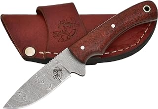 Knives Ranch Handmade EDC Utility Knife - Full Tang - Damascus Steel - Burlap Micarta Handle - Heavy Duty Cowboy Sheath (3055-SCARLET) - Knives Ranch