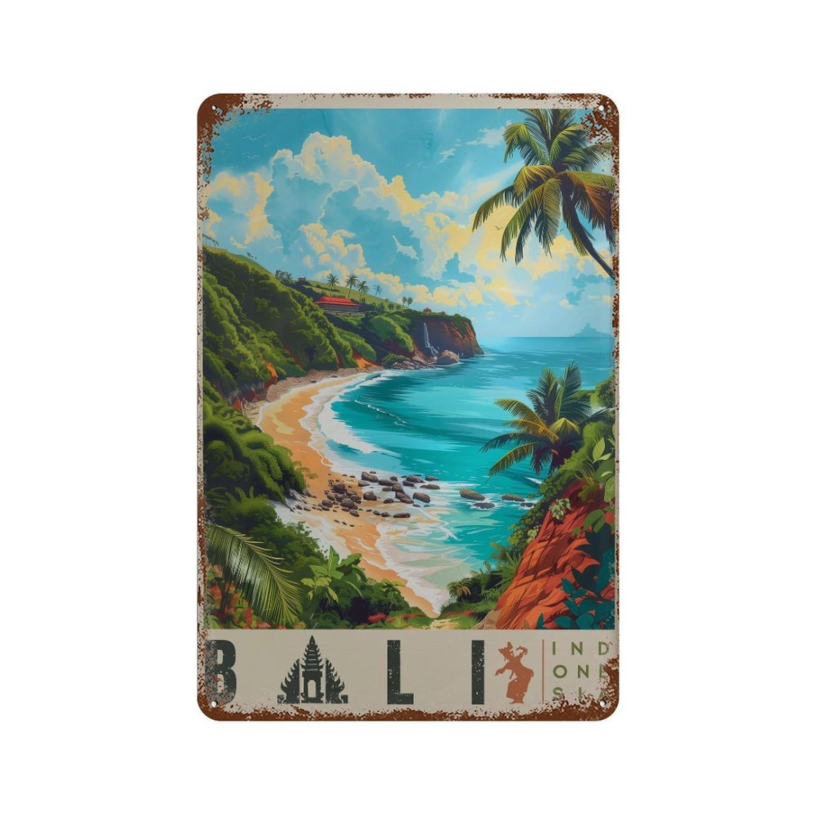 xiaoxiaoshen Bali Travel Indonesia Tropical Beach Wall Decor Art Metal Tin Poster Modern Home Decor Art Home Bar Shop Decorations Vintage Sign 30x20cm