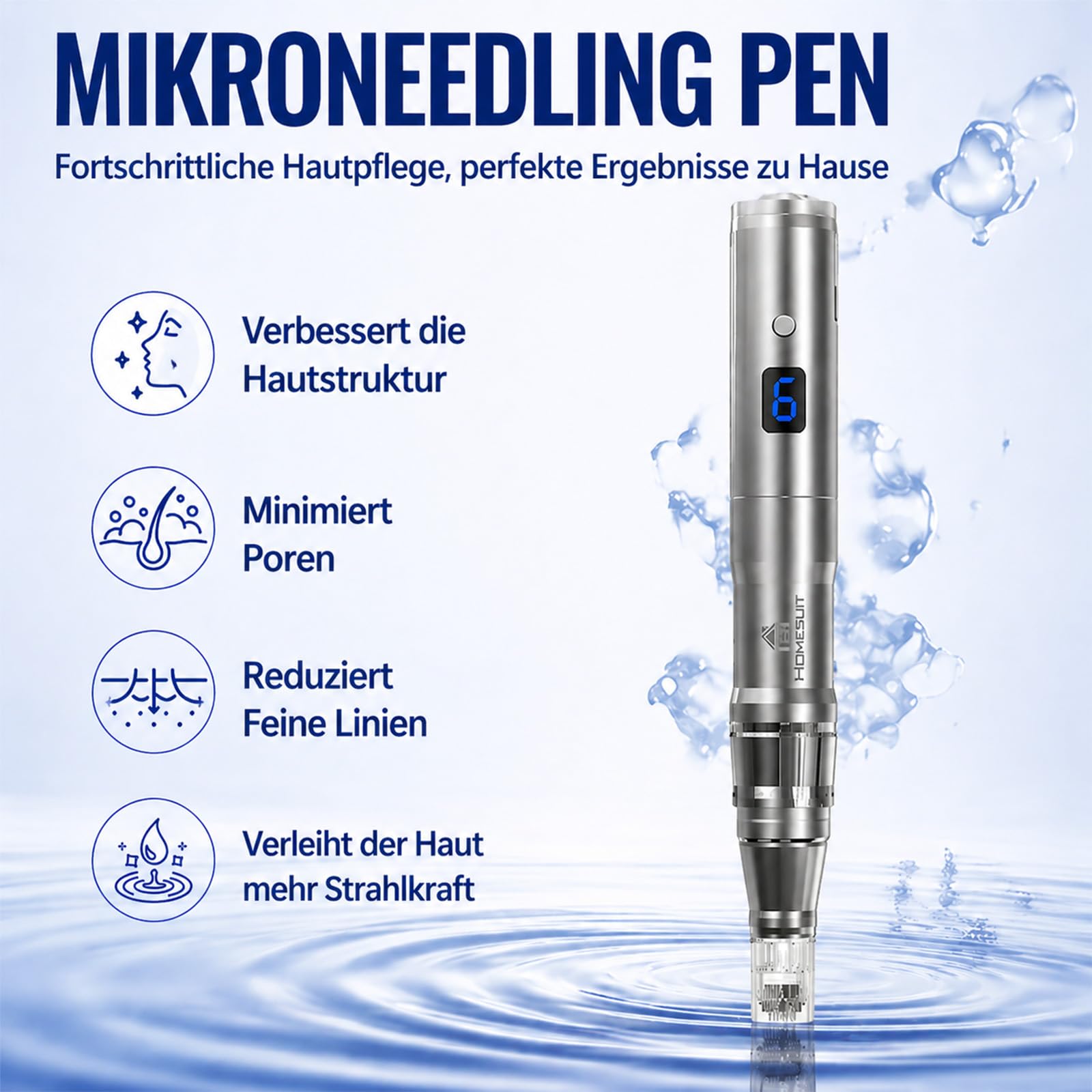 Microneedling Pen 023 Silber - Einstellbare Nadellänge 0–2,5mm, 6-stufige Vibrations- & Heizfunktion, USBC Aufladbar, Tragbares Hautpflegegerät für Zuhause und Reisen,mit Nadeln,Cartridges,LCD Display