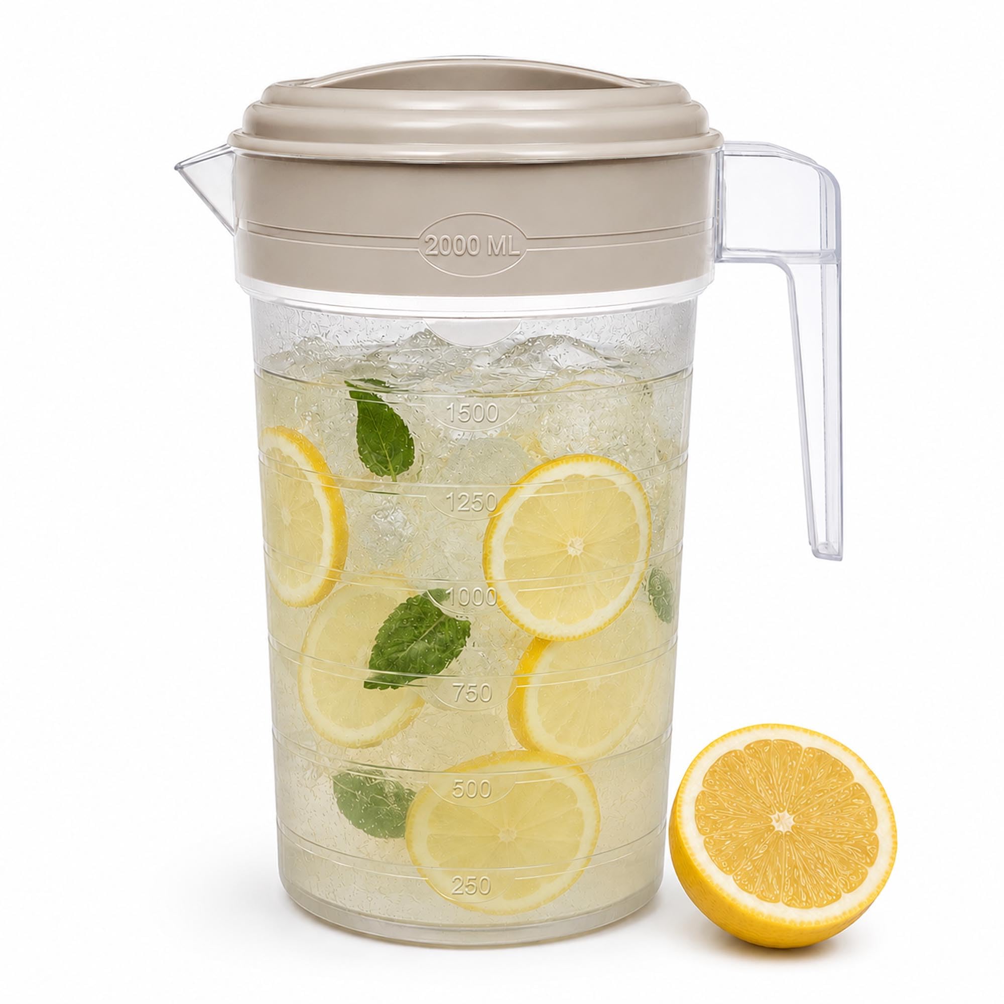 2L Plastic Jug, Juice Pitcher with Lid and Handle for Liquids