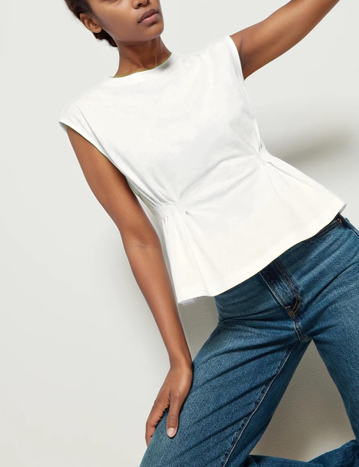 Watashi Women Summer Babydoll Tops Casual Cap Sleeve Peplum Tunic Shirt Dressy Pleated Tops Blouses White Small image 2 of 6 B0DZ5VZLYN