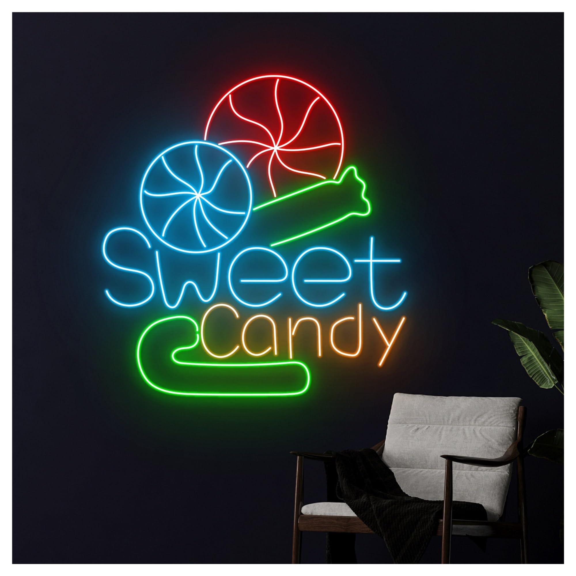 Luces de neón Letrero De Neón Caramelo Dulce, Ideal Para Decoración Tiendas Piruletas, Con Iluminación Regulable 53cm