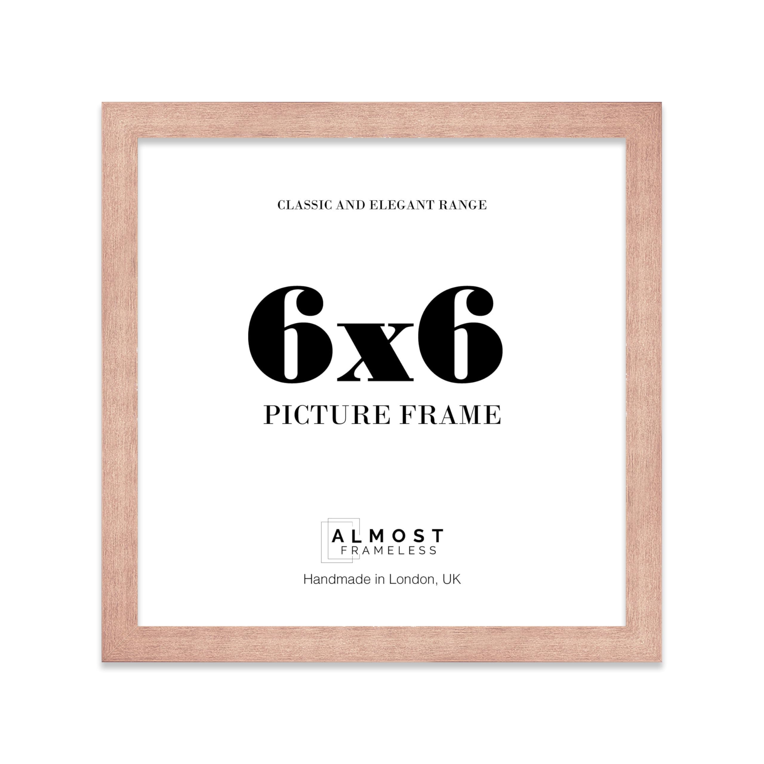 Almost Frameless 6x6 Copper Picture Frame 6"x6" (15.2x15.2cm) Poster, Photo, Artwork, or Print. Thin Edge Slim Frame Portrait and Landscape Display with Wall Hooks
