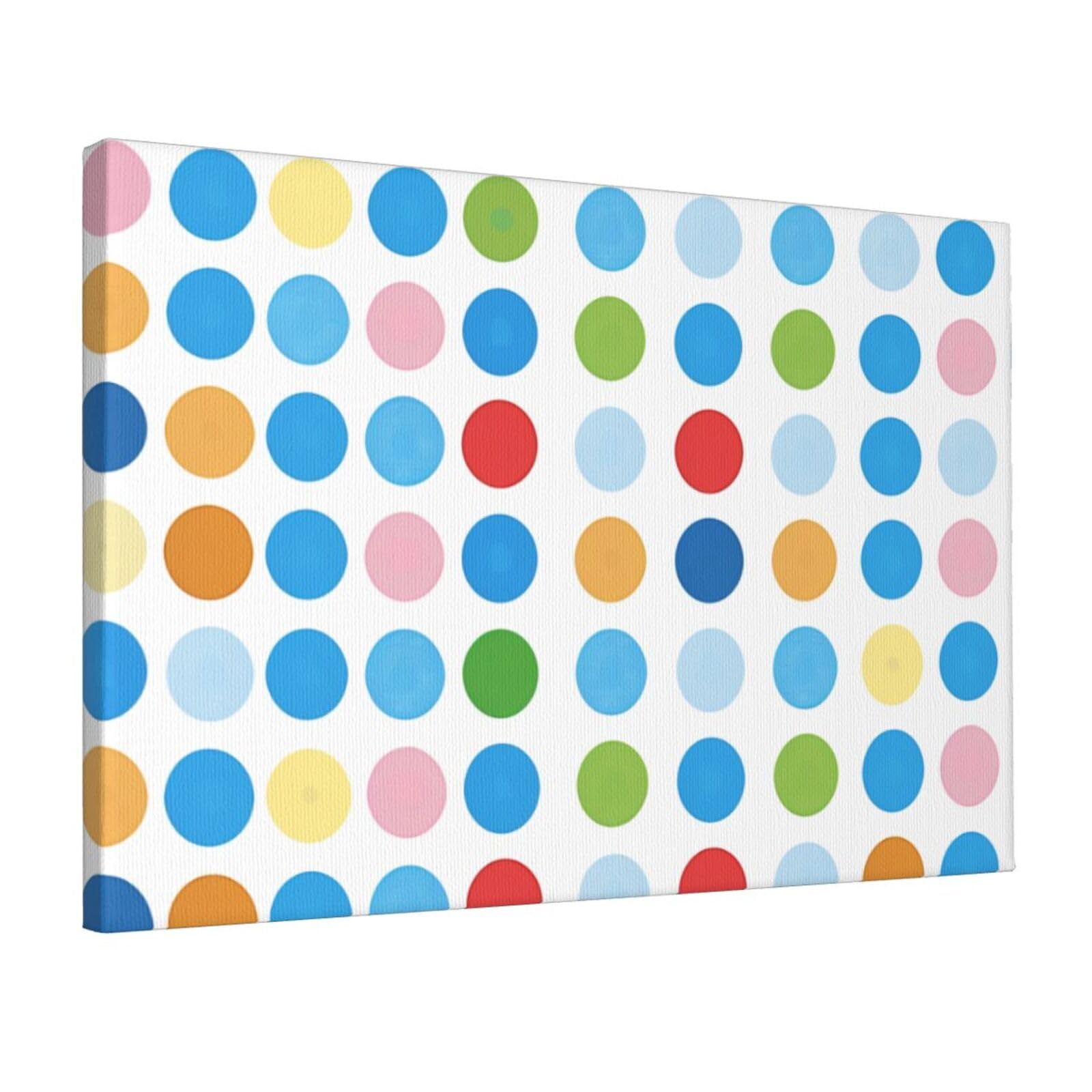 YKLJG Blue Polka Dot Pattern Printed Wall Art Canvas Prints 45x30 CM Wooden Framed Picture Painting Artwork for Bedroom Kitchen Home Office Decor