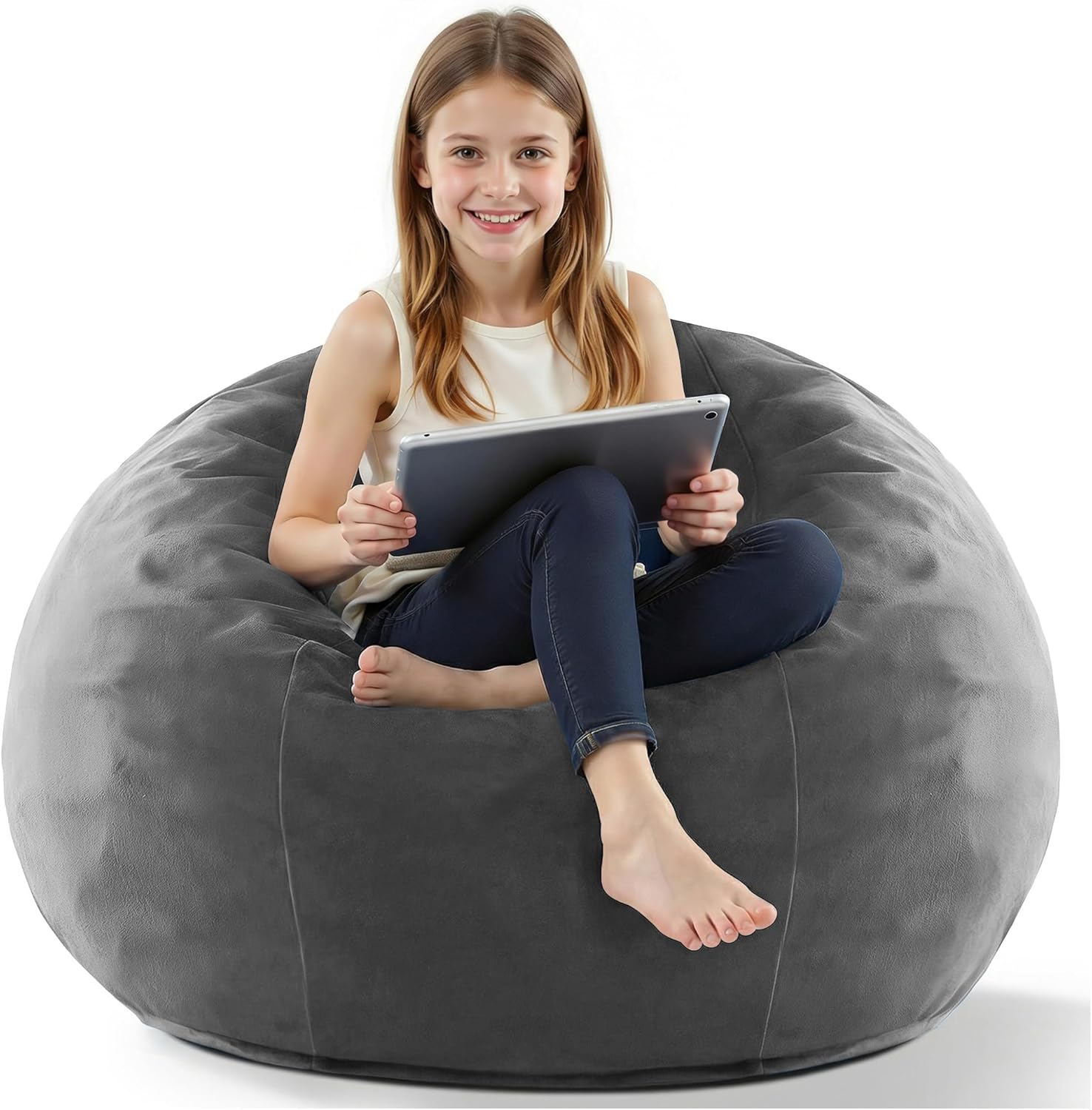 HABUTWAY Bean Bag Chair 3Ft Luxurious Velvet Ultra Soft Fur with High Rebound Memory Foam Bean Bag Chairs for Adults Plush Lazy Sofa with Fluffy Sponge 3' (Black New)