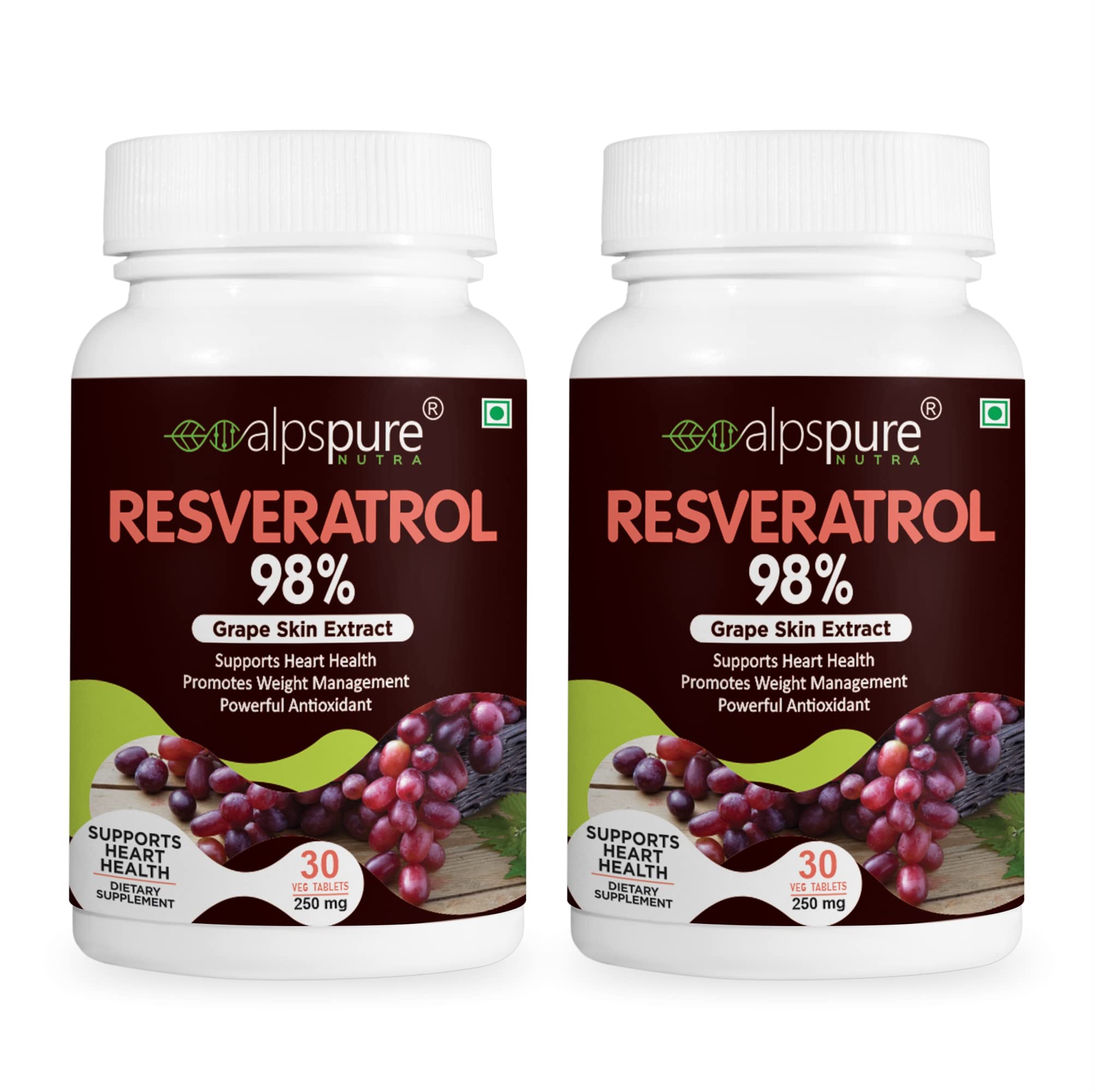 Alpspure Nutra Resveratrol 98 % |Grape Skin Extract, (30 Tablets Each) |Supports Heart Health and Weight Management | Powerful Natural Antioxidant | Anti-ageing & Anti-inflammatory | For Men & Women pack of-2-picture-28