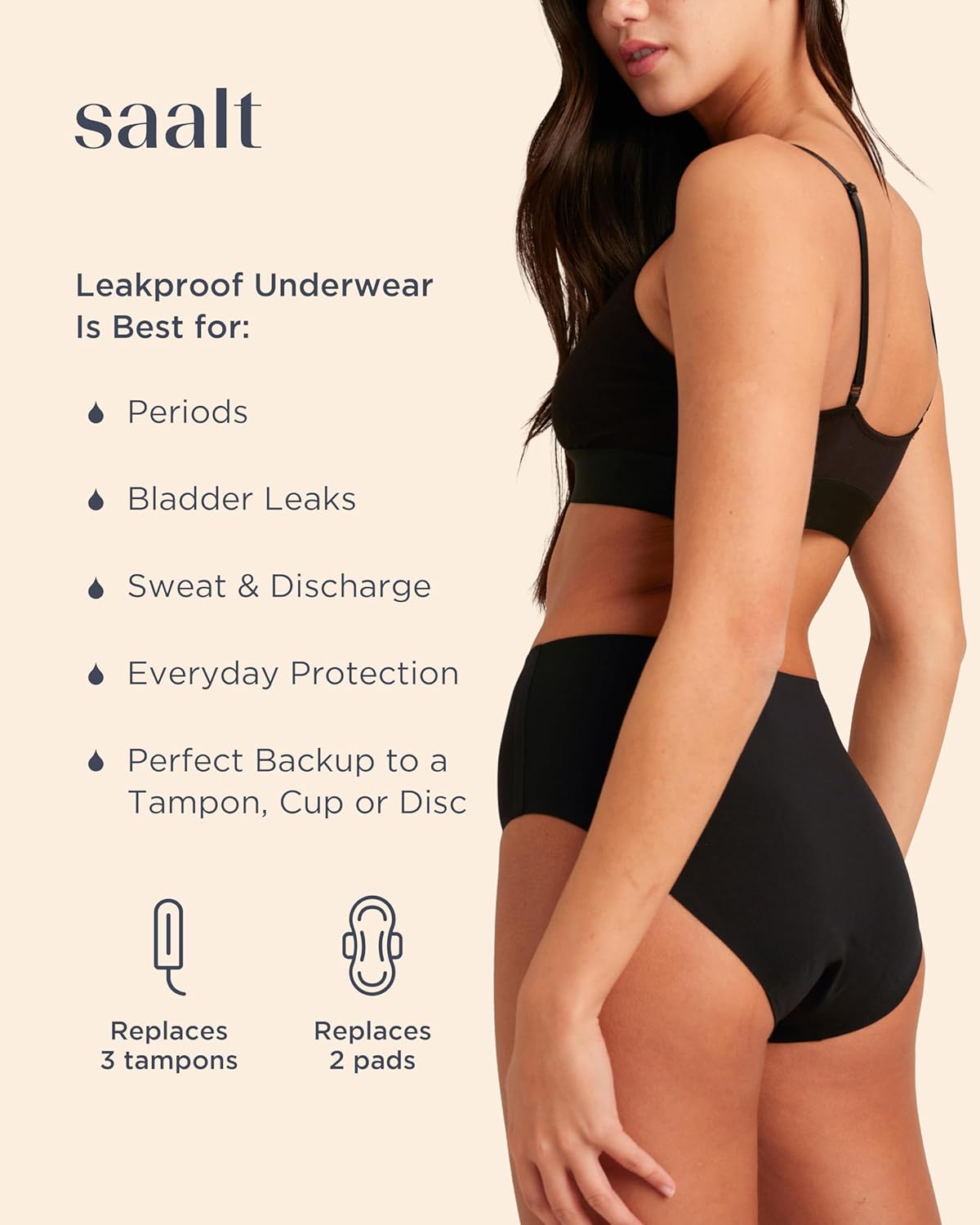 Saalt Seamless High Waisted Underwear - Womens Period Underwear - High-Rise Leakproof Panty - Made with Lycra Xtra Life - Reusable & Washable - Image 2