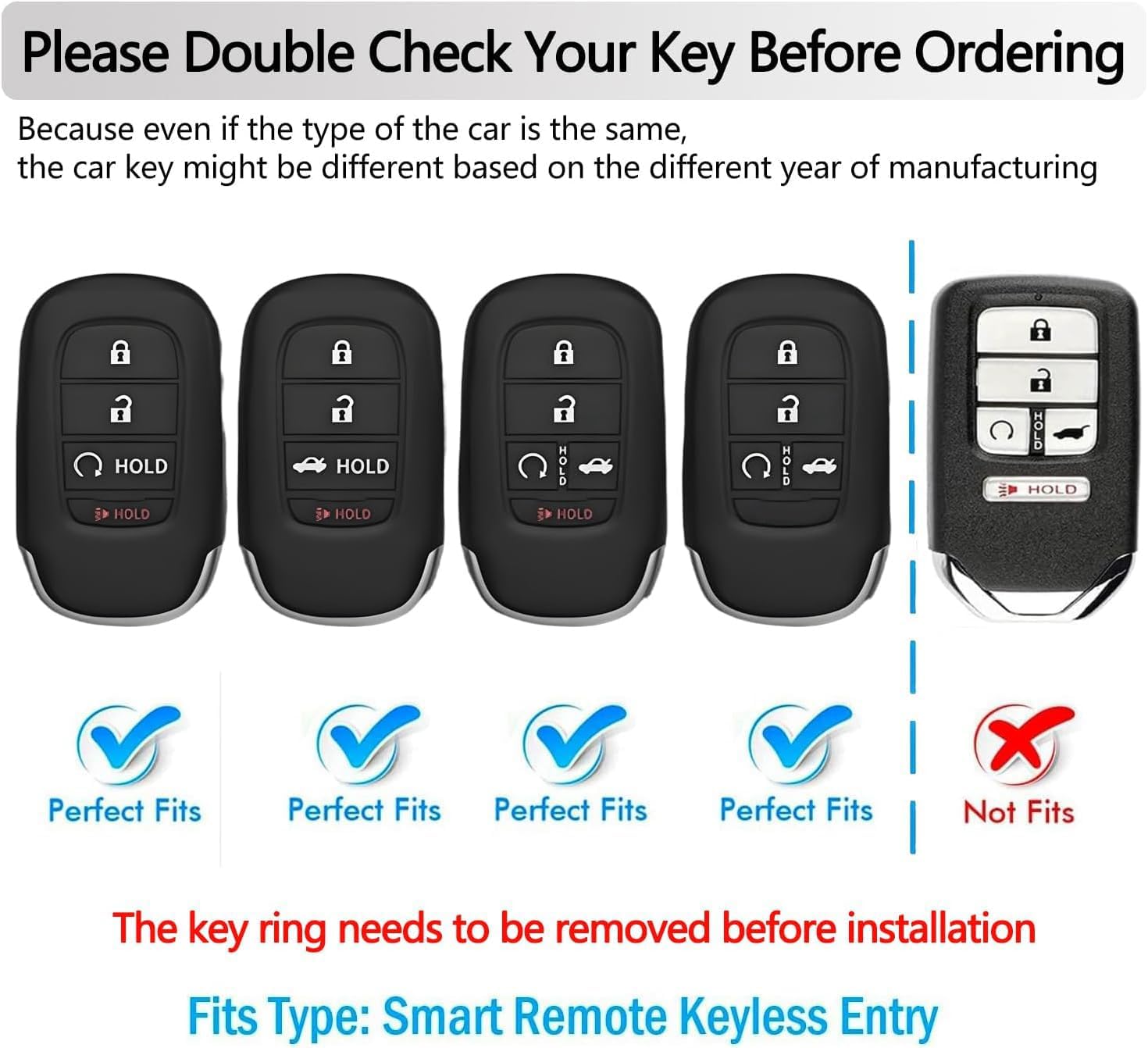 JOYEAR for Honda Key Fob Cover with Keychain Compatible with 2022-2025 Accord Civic HR-V CR-V Pilot 2026 Passport SI EX EX-L Touring Car Accessories 4/5 Buttons(Silver-Grey)