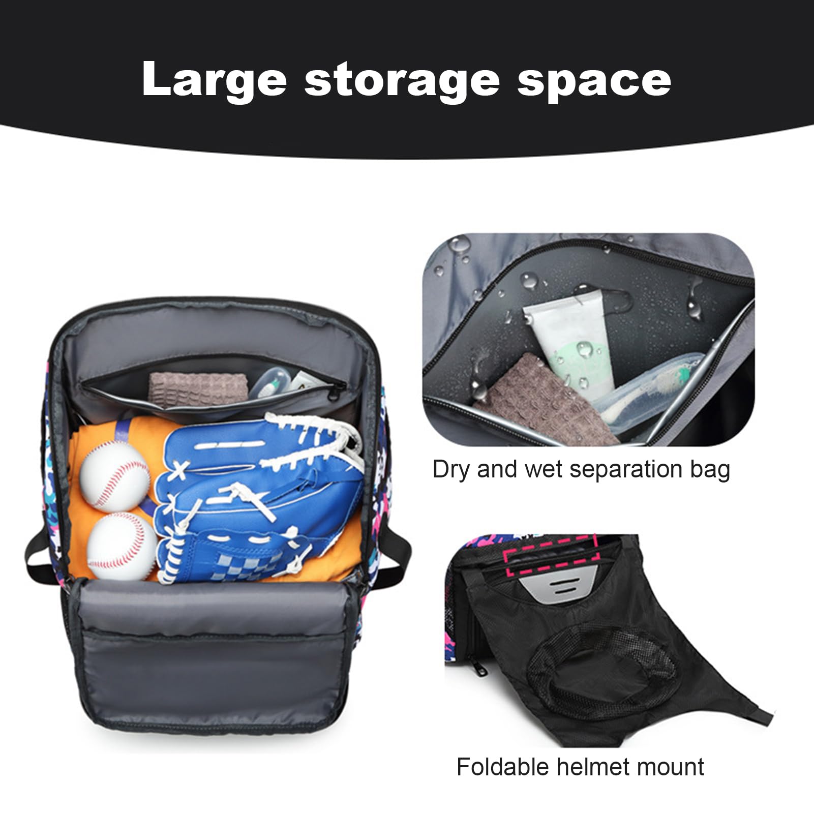 SANWOOD Mochila de béisbol y sóftbol, estructura de tela Oxford, bolsa de equipo de bate de béisbol, espacioso compartimento independiente y diseño de cremallera duradero para adultos y adolescentes
