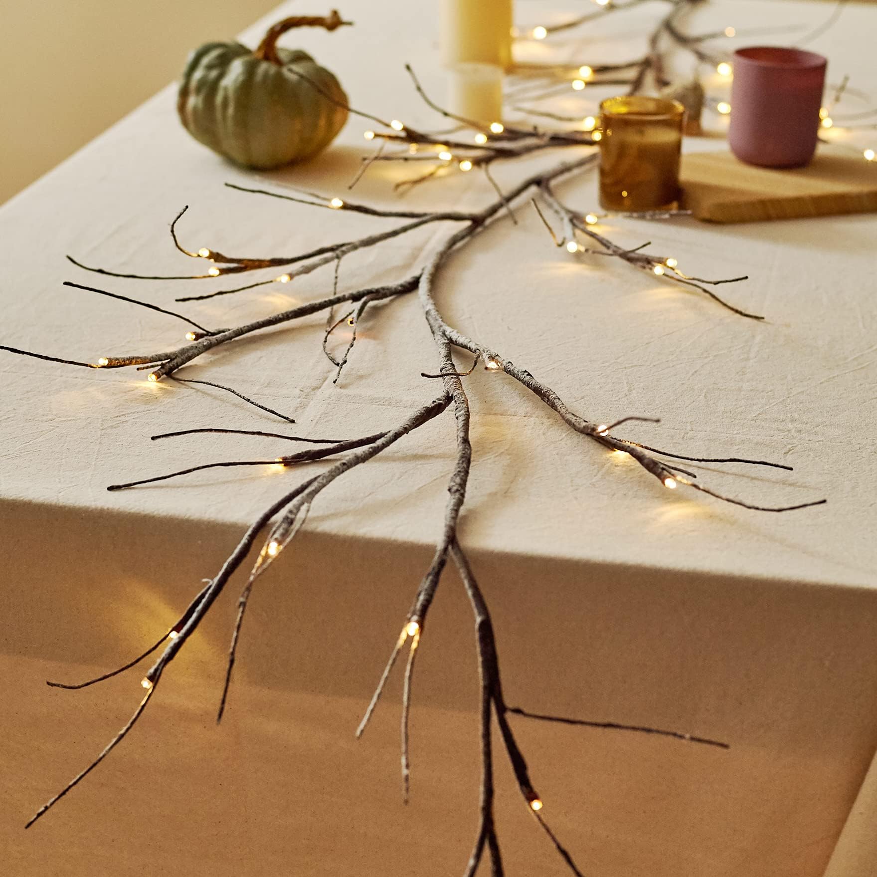 Snowflake Lighted Branches Twig Garland 6FT 48 LED Tree Branch Lights for Wall Battery Operated Vine Lights for Bedroom Fireplace Mantel Decor Christmas Decorations Indoor
