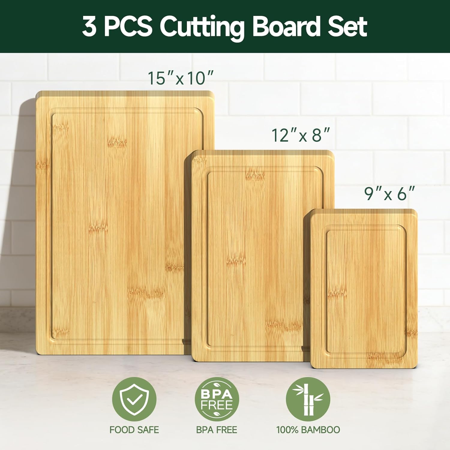 Set Bboo Cutting Board for Kitchen - Cra-Resistant Wood Chopping
