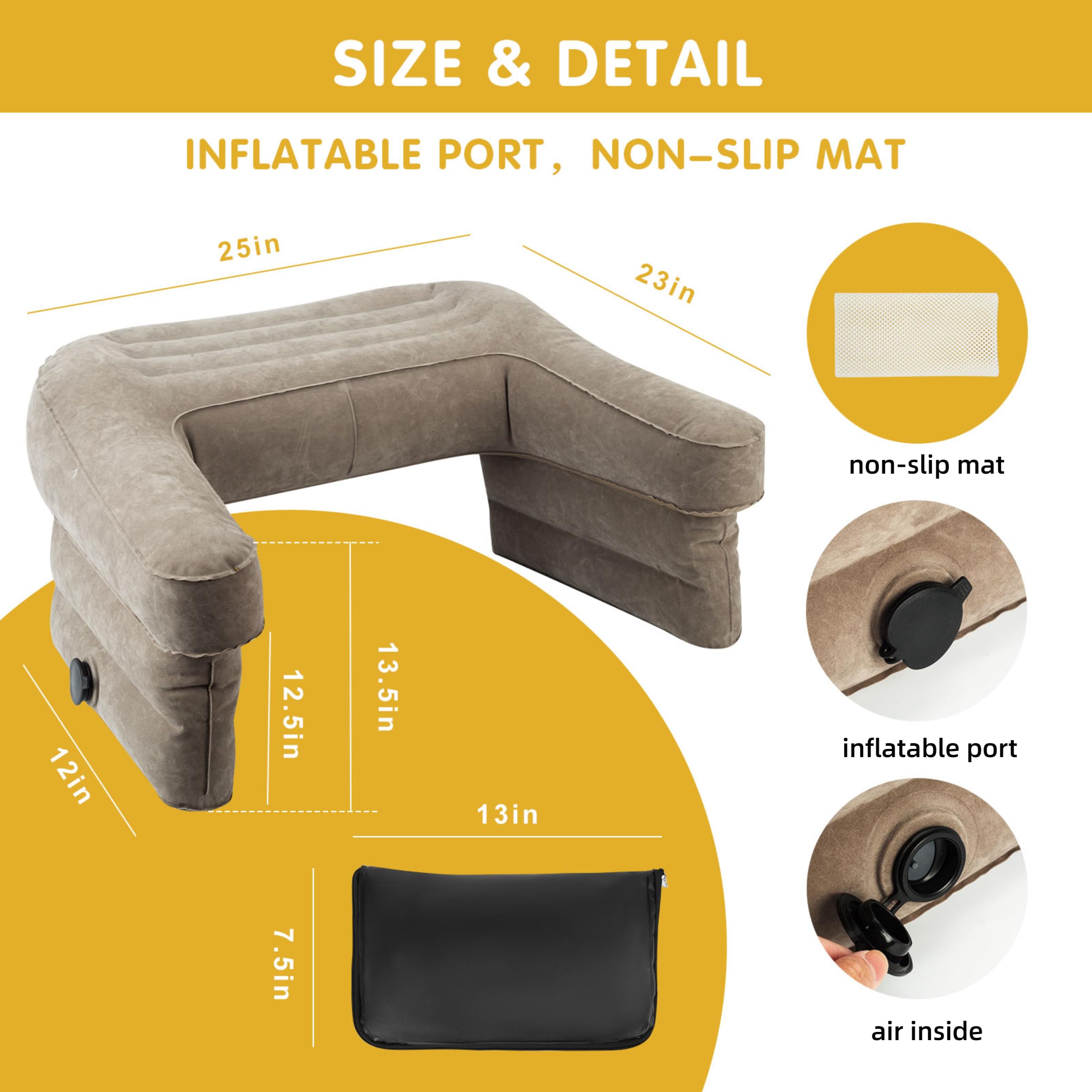 RANJIMA Coussin De Lecture Et Jeu Gonflable Ergonomique - Soutien Poignets Coudes Genoux - Gris/Bleu Soutien Poignet Et Coude