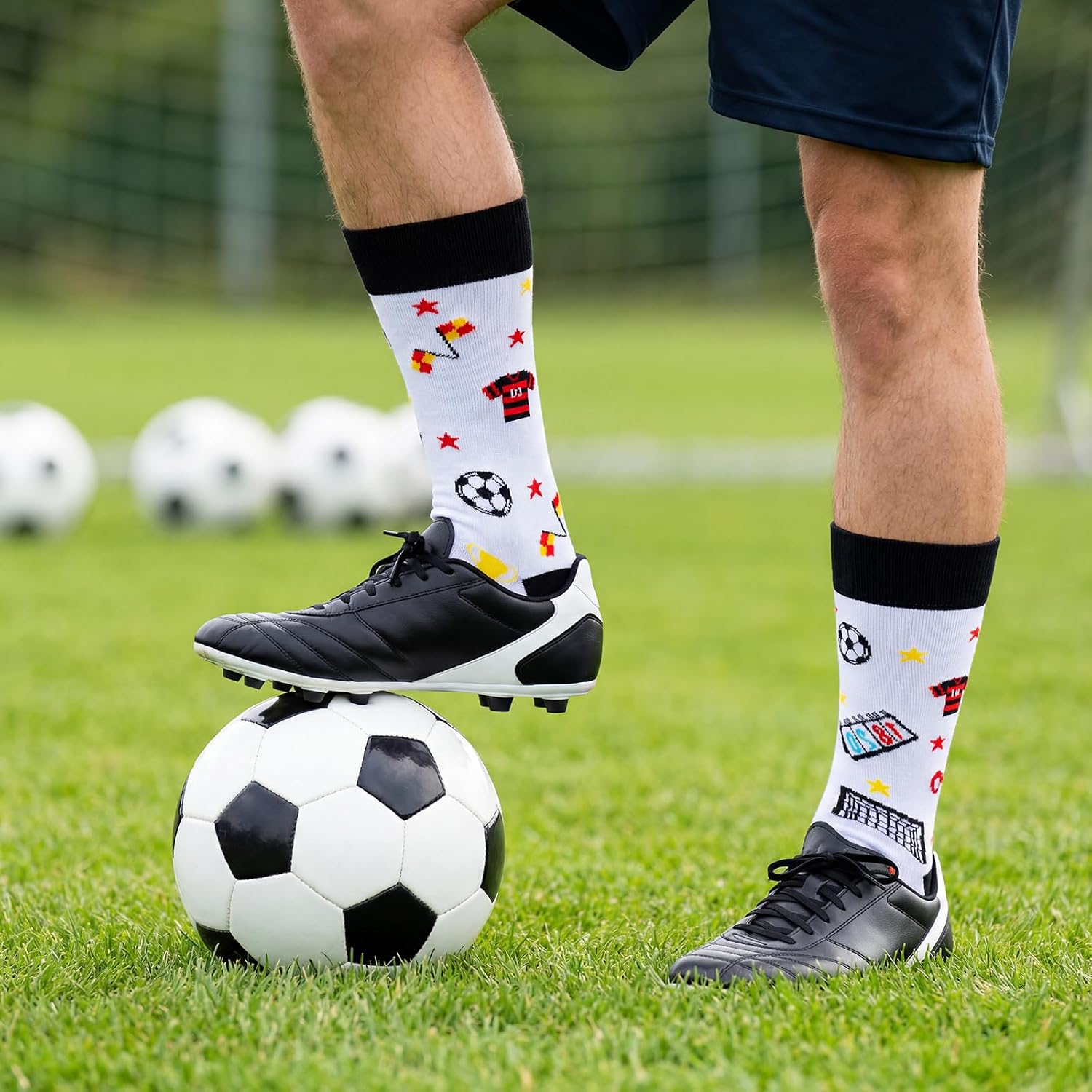 Sucrain 2 Pairs Soccer Socks for Men Youth Funny Novelty Sport Crew Socks Breathable Cotton Athletic Stockings for Soccer Lovers Team Player Coach Gifts