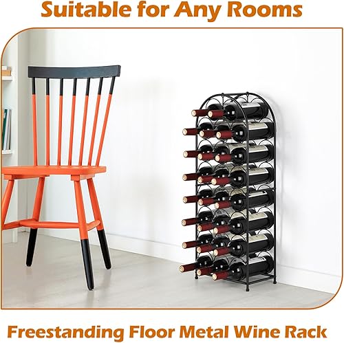 Miniatura 3 de ETELI Botellero de metal independiente para 23 botellas con mango de hierro, elegante y funcional, mantiene tu soporte de bodega de vino estilo