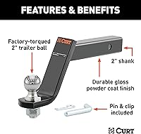 Vista 3 de CURT 45064 Soporte de enganche de remolque de camión elevado con bola y pasador de 2 pulgadas, se adapta a receptor de 2 pulgadas, 7,500 libras