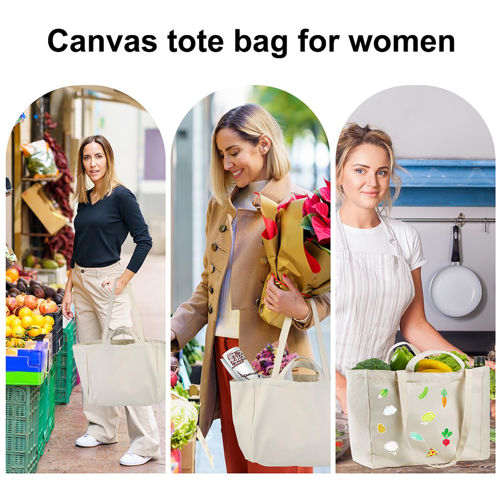 Bolsas reutilizables de lona con correa larga para el hombro y asa corta, plegable, resistente