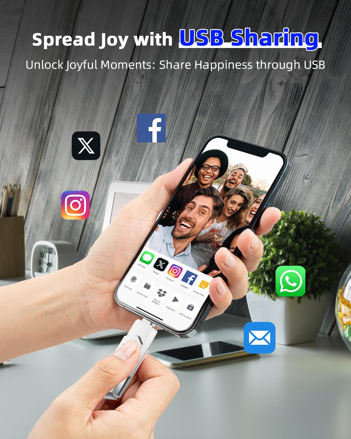 Chiavetta USB 256GB MFi Certified 3 in 1 Penna USB 3.0 Lightning chiavette USB c Photostick Pen Drive Pennetta per iPhone/iPad/iOS/Android/Mac/PC - Memoria Esterna per iPhone(Argento)