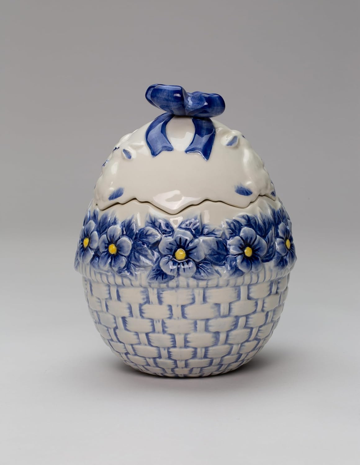 Cosmos Gifts Fine Ceramic Easter Spring Dutch Blue Egg Shaped Bunny Cookie Jar, 7-1/8" H