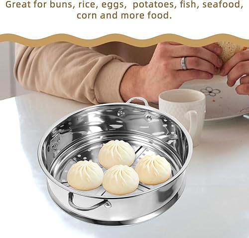 Miniatura 4 de Hemoton Cesta de vapor de acero inoxidable para cocinar, inserto de vapor multifuncional con mango cómodo, 12.00 x 9.84 x 3.14 pulgadas, plateado,
